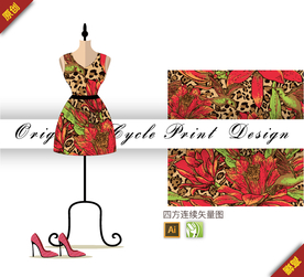 矢量豹纹荷花四方连续