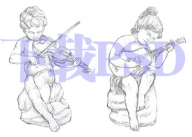 拉小提琴 儿童雕塑