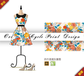 传统紫薇花腊梅四方连续