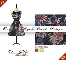 矢量长寿花紫薇花四方连续