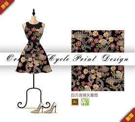 传统中国风梅花康乃馨四方连续