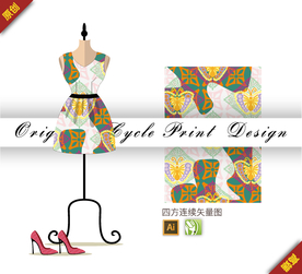 传统纹样蝴蝶几何四方连续