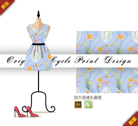 清新向日葵茼蒿盘子四方连续