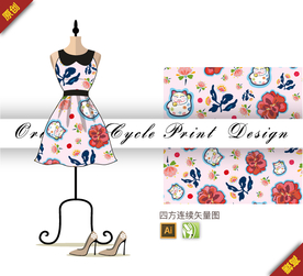 矢量榆叶梅郁金香四方连续