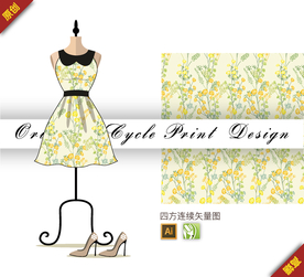 矢量金色桂花油菜花四方连续