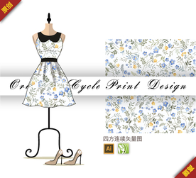 矢量樱花蓝雪花四方连续