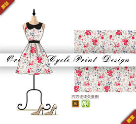 矢量桃花小碎花四方连续