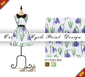 淡雅紫色飞燕草四方连续