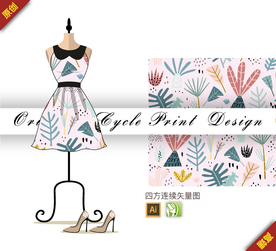 可爱涂鸦简约树叶四方连续