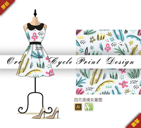 矢量涂鸦简约花卉四方连续