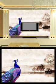 大理石孔雀山水背景墙