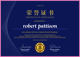 荣誉证书时尚横版证书