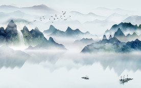 中国风灰色新山水画 TIF分层