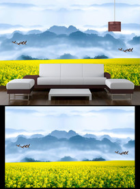 油菜花电视背景墙