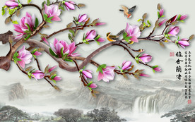 原创高清玉兰花装饰画背景墙