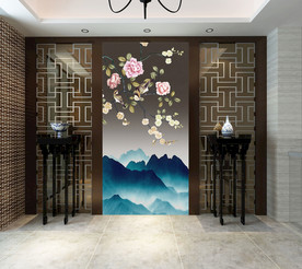 工笔花鸟玄关背景墙