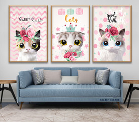 可爱卡通大眼萌猫咪无框画