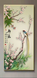 原创玄关手绘梅花竹子喜鹊装饰画