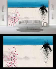 山水梅花电视背景墙