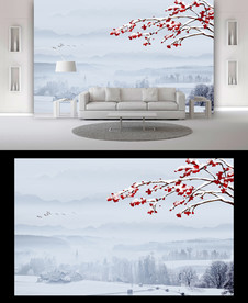 雪景电视背景墙