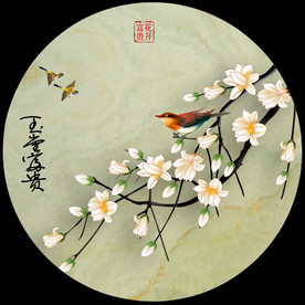 原创手绘玉兰花鸟装饰画壁画