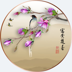 原创高清玉兰喜鹊装饰画壁画