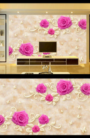 大理石玫瑰背景墙