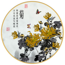 原创手绘水墨菊花装饰画壁画