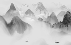 灰色山水画无框画 TIF分层