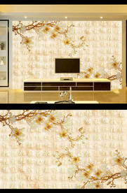 大理石富贵花开背景墙