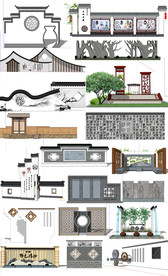 徽派景墙建筑模型