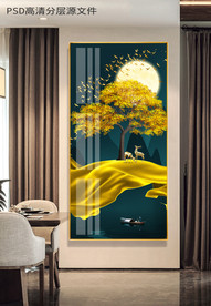 抽象艺术山水麋鹿发财树玄关装饰