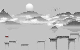 徽派无框山水画 tif分层