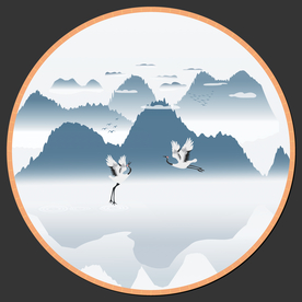 仙鹤山水新中式水墨装饰矢量背景