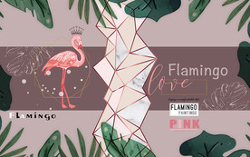 北欧简约火烈鸟英文绿叶背景墙