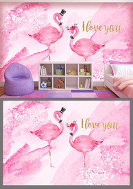 粉色火烈鸟背景墙