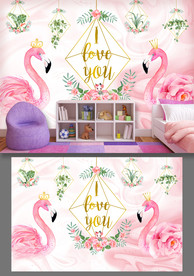 粉色火烈鸟背景墙