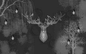 麋鹿奢华背景墙 tif分层