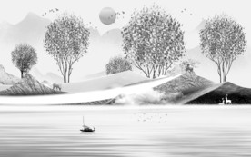 现代新无框山水画 tif分层