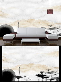 水墨荷花背景墙