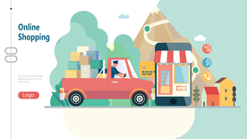 电商购物卡车网页插画