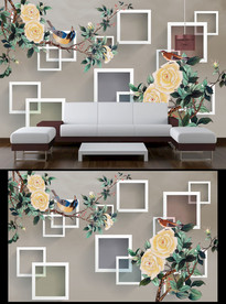 花鸟牡丹电视背景墙