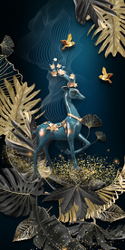 新中式麋鹿发财玄关