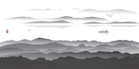 宽幅意境山水新中式水墨装饰矢量