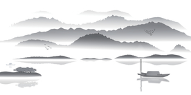 宽幅高山小舟山水新中式水墨装饰