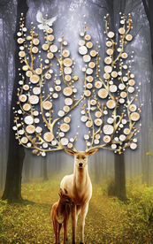 麋鹿发财鹿玄关背景装饰画