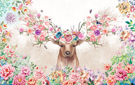 麋鹿花朵蝴蝶背景墙壁画