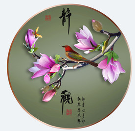 原创高清玉兰花鸟装饰画壁画