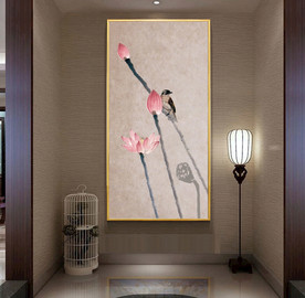 禅意荷花玄关背景墙