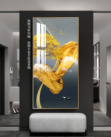 抽象线条玄关麋鹿山水轻奢晶瓷画